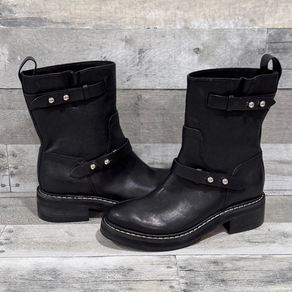 Rag & Bone Women's RB Moto Studded Pull On Boots - Black - Sz - 9.5 .US